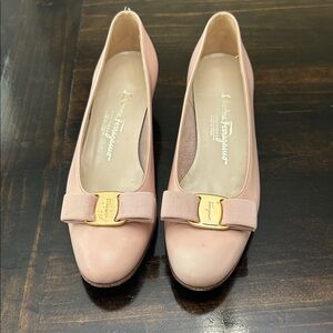 Salvatore Ferragamo Blush Bow Accent Flats